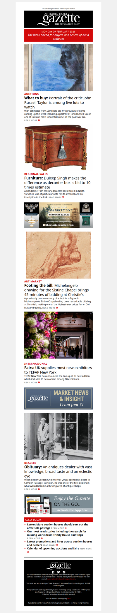 Michelangelo drawing brings 45-minute bidding battle | Top lots to watch this week | Handsome decanter box makes 10 times estimate | plus more news and features in ATG's Monday briefing