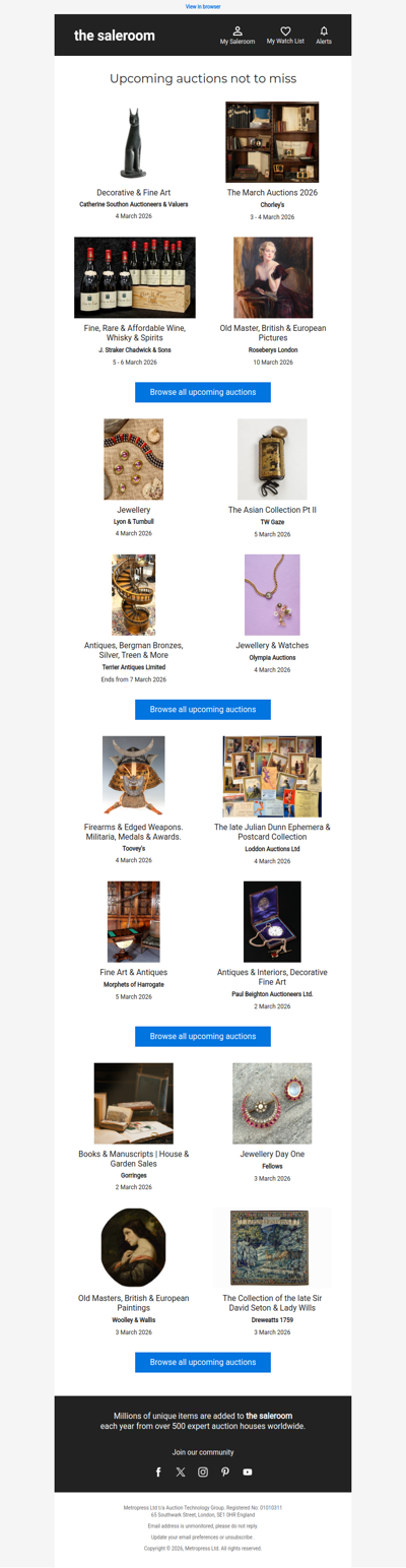 Start exploring Sunday’s upcoming auctions