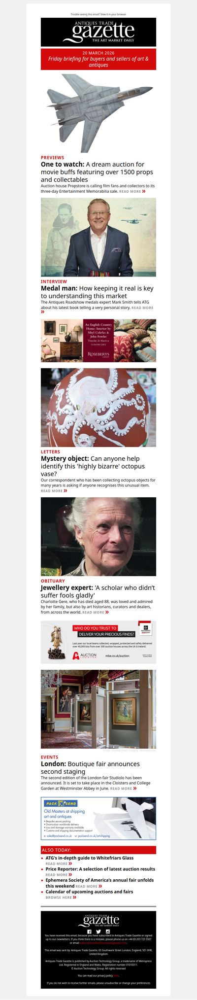 Interview with Antiques Roadshow’s medals expert Mark Smith | Can anyone identify this mystery object? | Major auction for movie buffs revealed | plus more news and features in ATG's Friday briefing