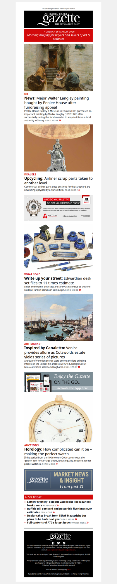 Major Newlyn School painting finds a new home | Discover the dealer upcycling airliner parts | Edwardian desk set soars to 11 times estimate | plus more in ATG's morning briefing