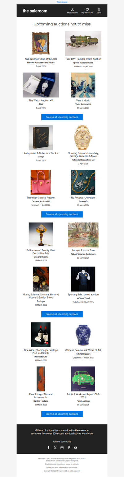 Discover what’s new in Sunday’s upcoming auctions