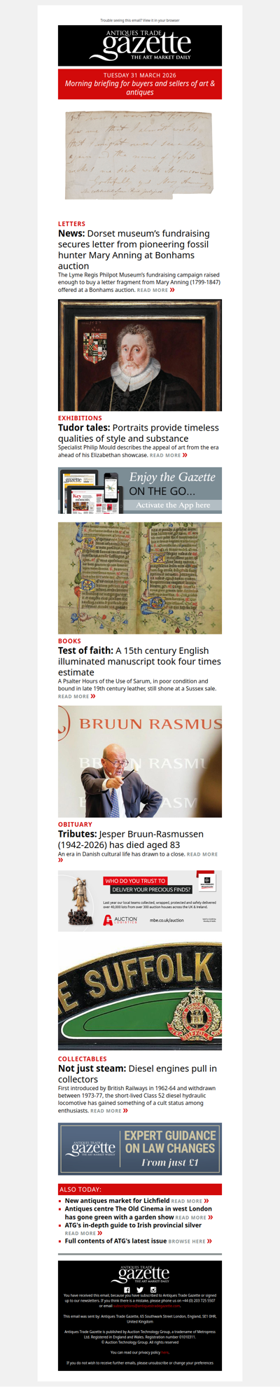 Explore Philip Mould’s new exhibition | Museum fundraising secures letter from Mary Anning | 15th century manuscript takes four times estimate | plus more news and features in ATG's morning briefing