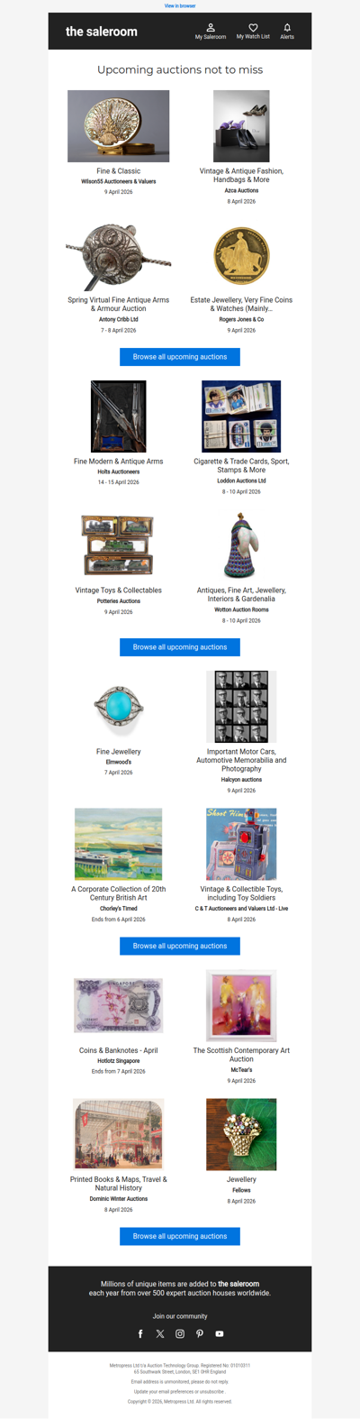 Sunday’s upcoming auctions now available to explore