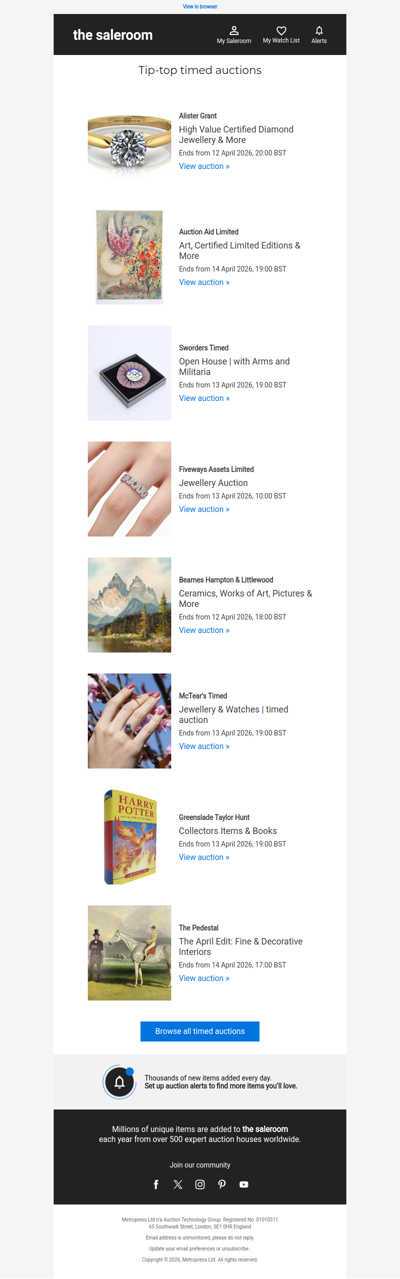 Timed auctions returning after the Easter break