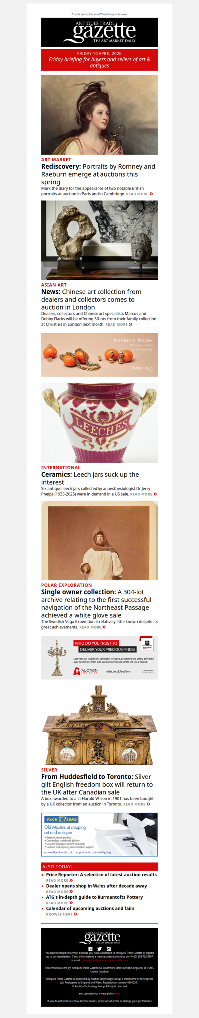 Rediscovered Romney and Raeburn portraits emerge at auction| Marcus and Debby Flacks’ Asian art collection comes to London sale| Leech jars suck up the interest | plus more news and features in ATG's Friday briefing