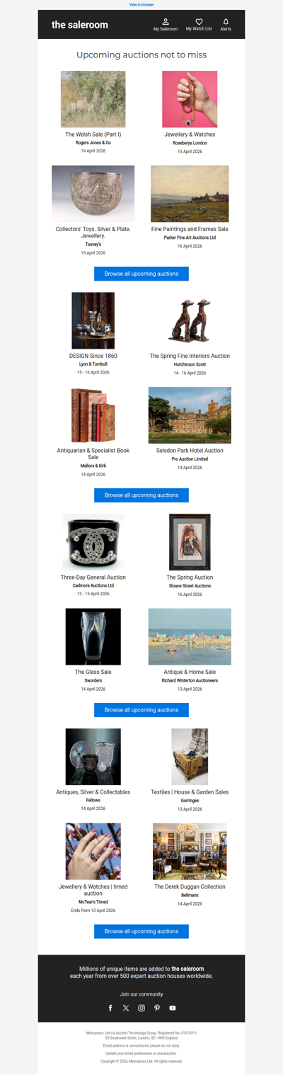 A new selection of Sunday’s upcoming auctions