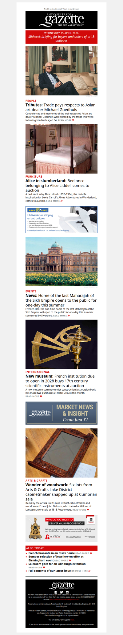 Tributes for late dealer Michael Goedhuis | New museum buys works at auction ahead of opening | Chance to see inside historic Elveden Hall | plus more news and features in ATG's midweek briefing