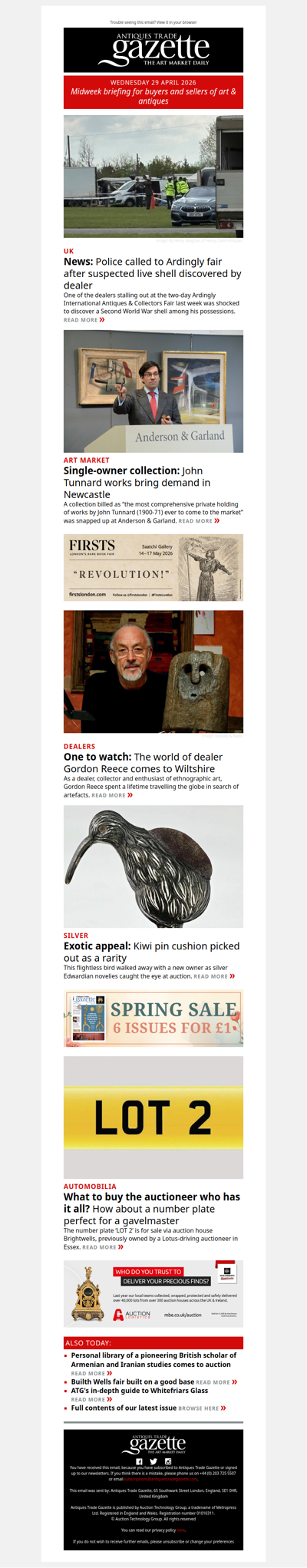 Bomb squad called to Ardingly fair after suspected live shell discovered | Single-owner collection of Mod Brit pictures soars at Newcastle sale | World of dealer Gordon Reece comes to auction | plus more news and features in ATG's midweek briefing