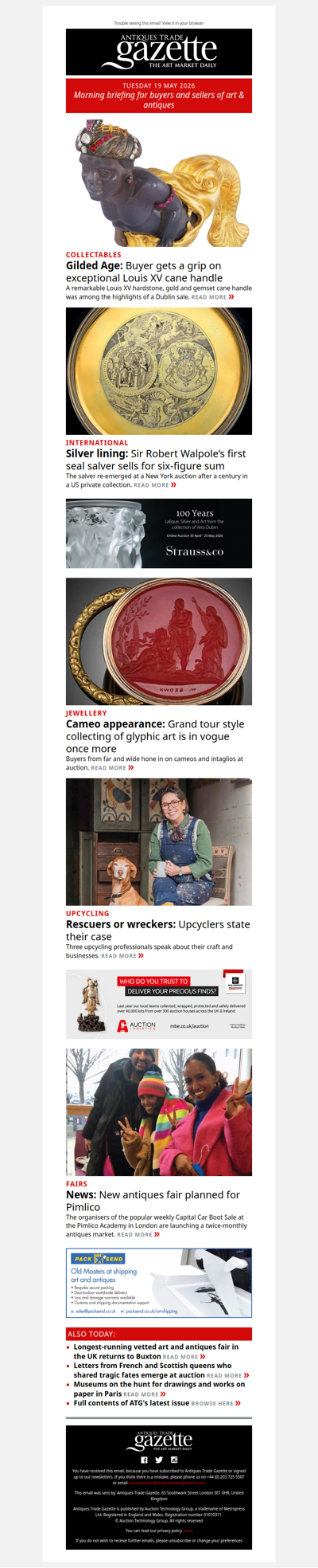 Exceptional Louis XV cane handle emerges in Dublin | Sir Robert Walpole’s first seal salver sells for six-figure sum | New antiques fair for Pimlico | plus more news in ATG's morning briefing