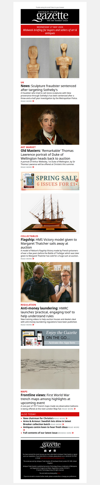 Fraudster who tried to dupe Sotheby's sentenced | Ship model given to Margaret Thatcher sails away at auction | 'Remarkable' portrait of Duke of Wellington heads to Christie’s | plus more news and features in ATG's midweek briefing
