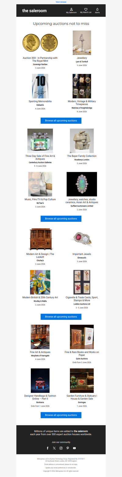 Upcoming auctions: fresh entries added this weekend