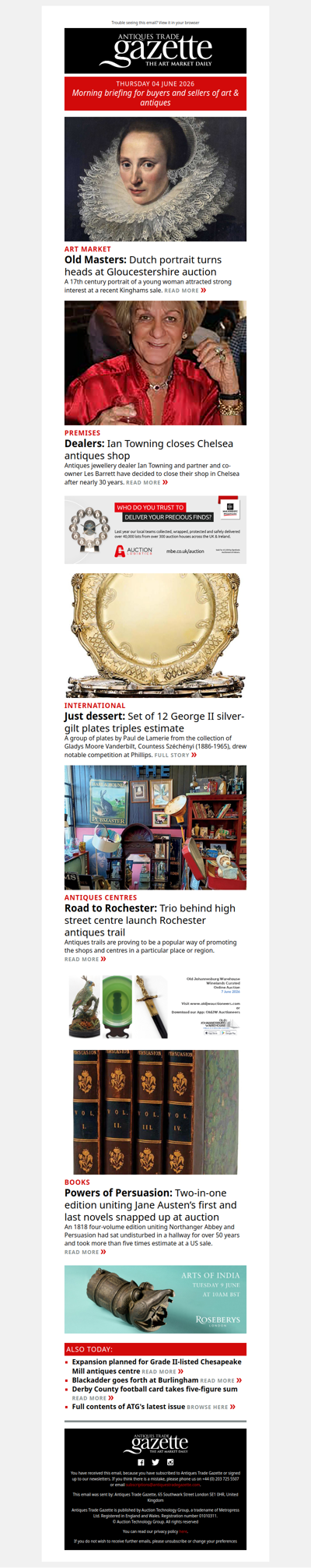 Ian Towning to close shop after robberies | Rare Old Master emerges in Gloucestershire | New antiques trail for Kent town | plus more in ATG's morning briefing