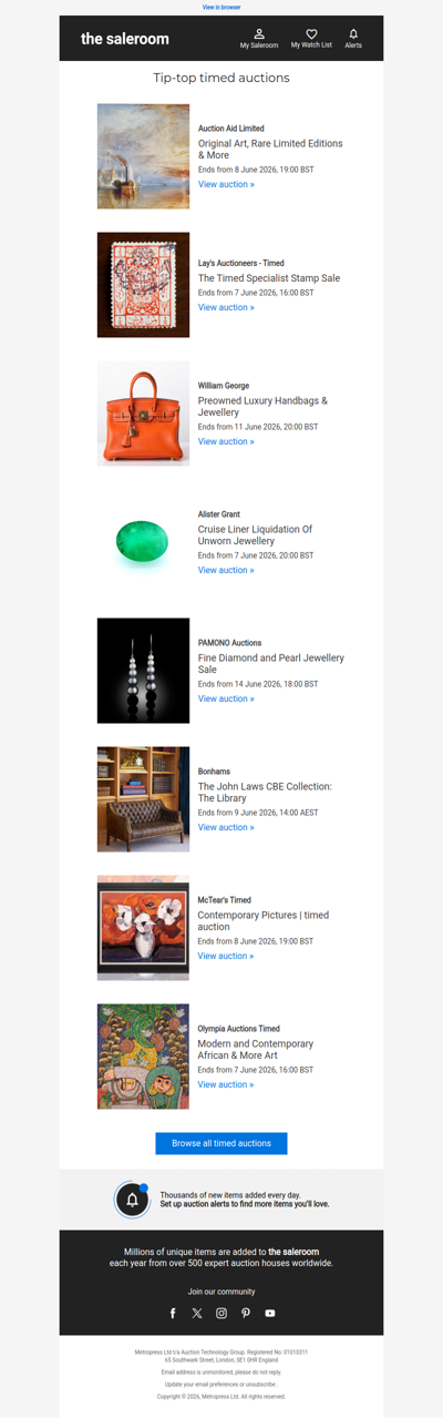 This week's timed auctions now live across the platform