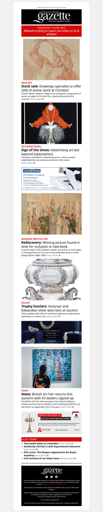 London drawings dealer offers stock at Christie’s | Advertising art in demand | Missing picture found just in time | plus more news and features in ATG's midweek briefing