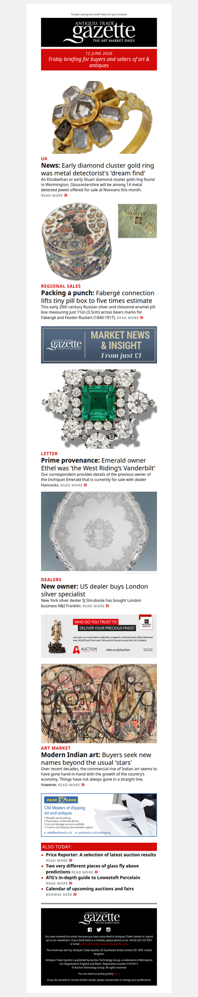 Metal detectorist’s ‘dream find’ comes to auction | Fabergé connection lifts tiny pill box | US dealer buys London silver specialist | plus more news and features in ATG's Friday briefing