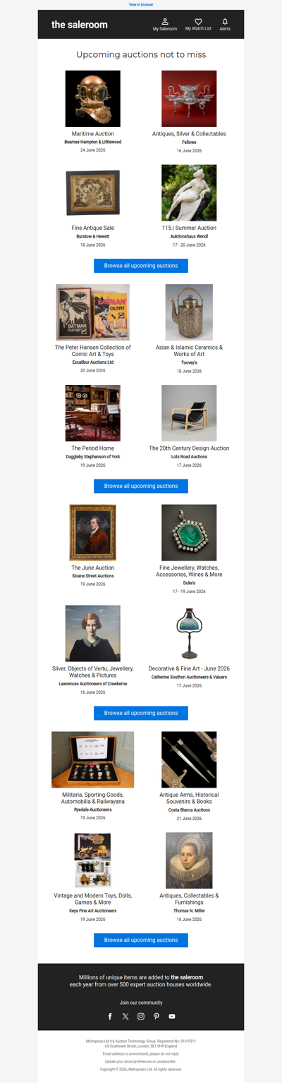 Find upcoming auctions now featured this Sunday