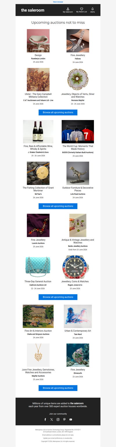 Browse upcoming auctions now live across The Saleroom