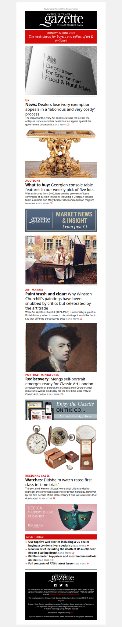 Dealers lose latest ivory exemption appeals | Top lots to watch this week | Why the art trade celebrates Churchill’s paintings more than critics | plus more news and features in ATG's Monday briefing