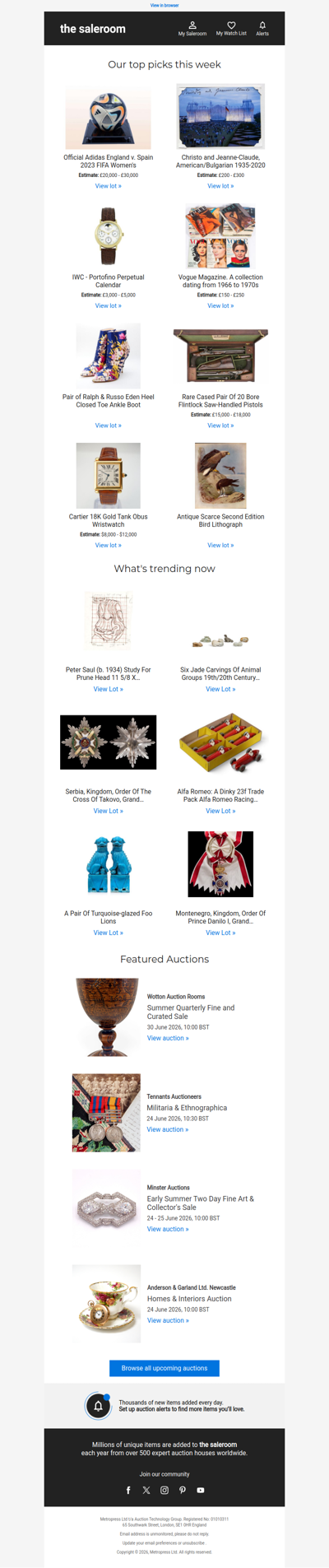 View the latest featured lots this Tuesday