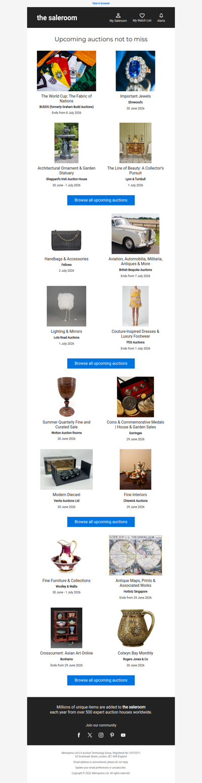 View the newest upcoming auctions this Sunday
