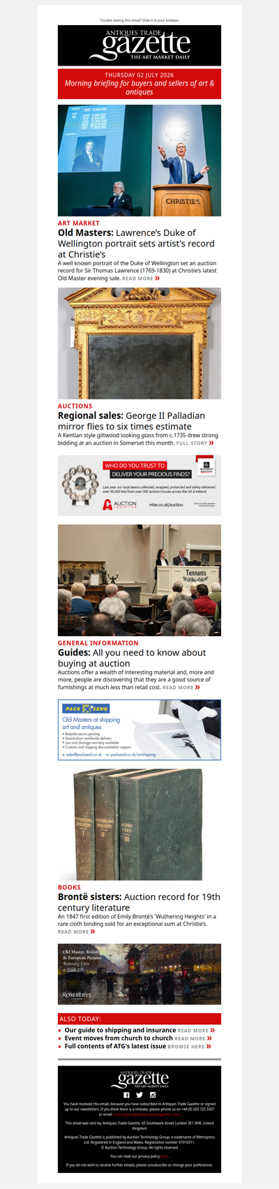 Palladian mirror flies to six times estimate | Duke of Wellington portrait sets artist's record at Christie’s | All you need to know about buying at auction | plus more in ATG's morning briefing