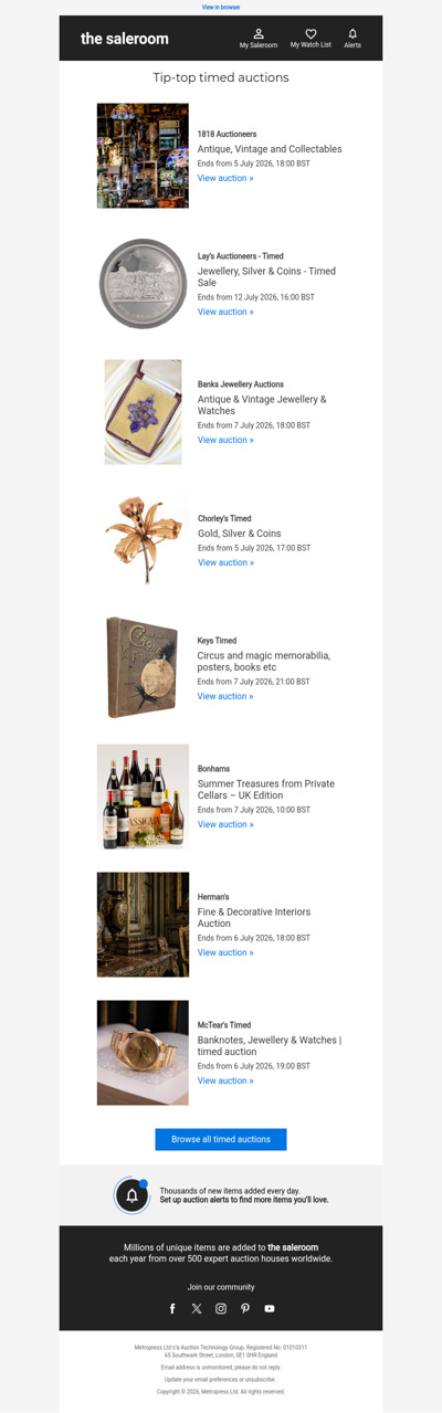 Browse a fresh round of timed auctions this week