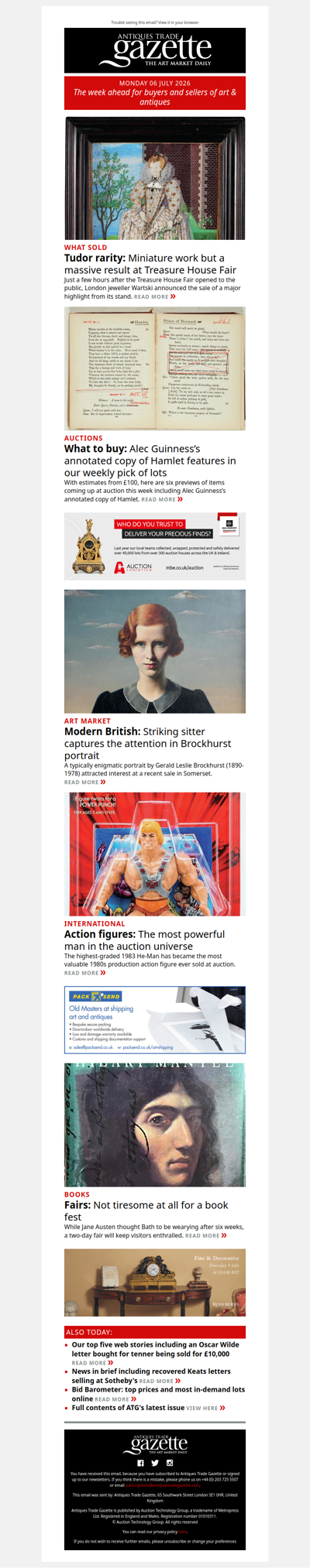 Miniature work becomes major sale at Treasure House Fair | Top lots to watch this week | Record for a 1980s action figure | plus more news and features in ATG's Monday briefing