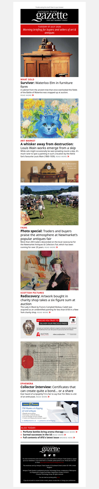 Works discovered in skips and charity shops make big sums | Waterloo elm cabinet emerges | Latest collector interview | plus more in ATG's morning briefing