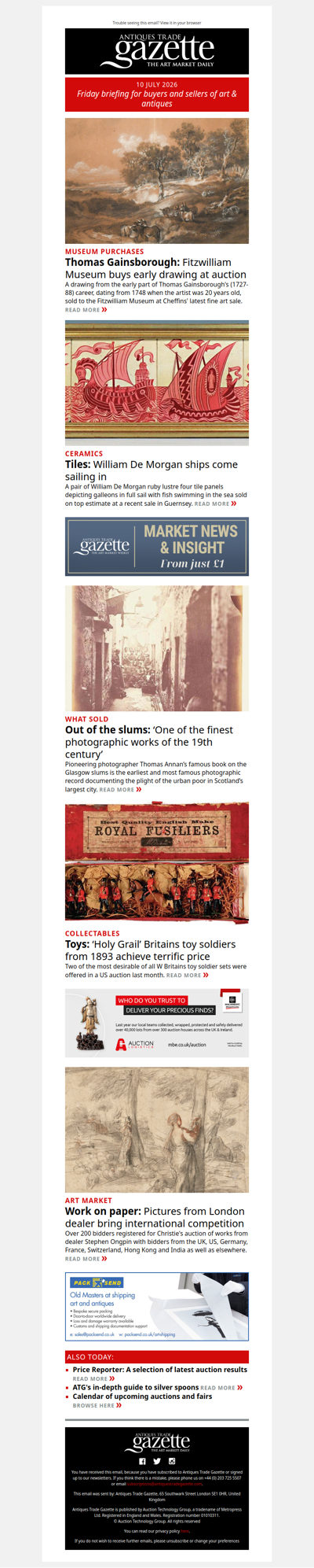 Fitzwilliam Museum buys early Gainsborough drawing at auction | ‘Holy Grail’ Britains toy soldiers triple estimate | Rare photographs of Glasgow slums in demand | plus more news and features in ATG's Friday briefing