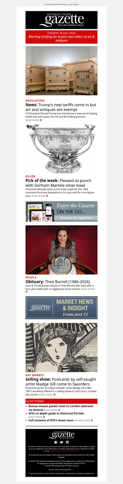 Antiques are exempt from Trump’s new tariffs | Six-figure sum for silver punch bowl | Tributes for Theo Burrell | plus more in ATG's morning briefing