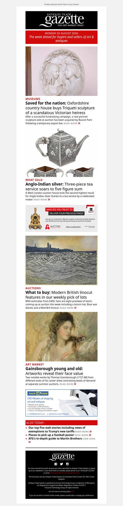 Triqueti sculpture saved for nation | Top lots to watch this week | Demand for Gainsborough remains | plus more news and features in ATG's Monday briefing