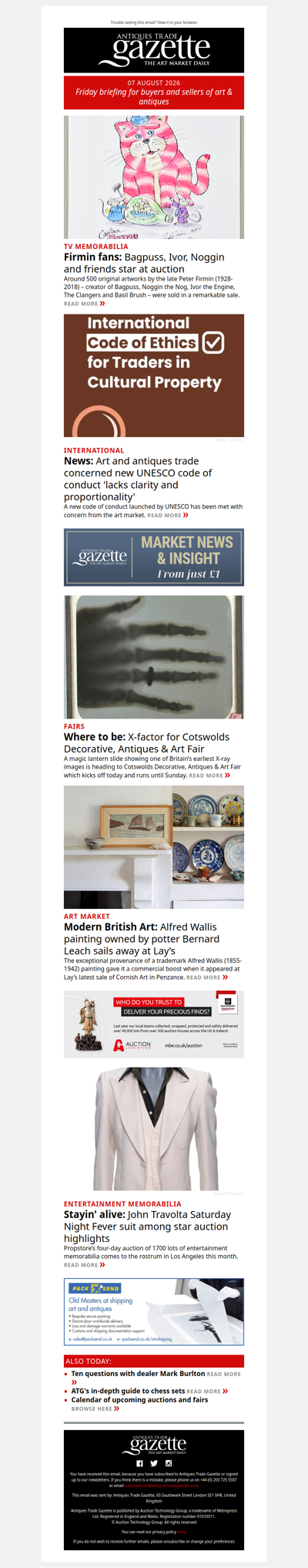 Bagpuss creator’s collection makes for remarkable auction | Alfred Wallis painting owned by Bernard Leach sold | Trade concern over new UNESCO guidelines | plus more news and features in ATG's Friday briefing
