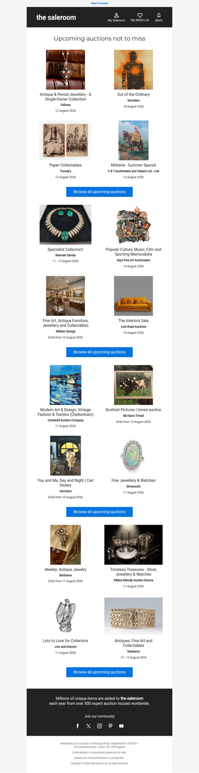 Settle in with Sunday's upcoming auctions