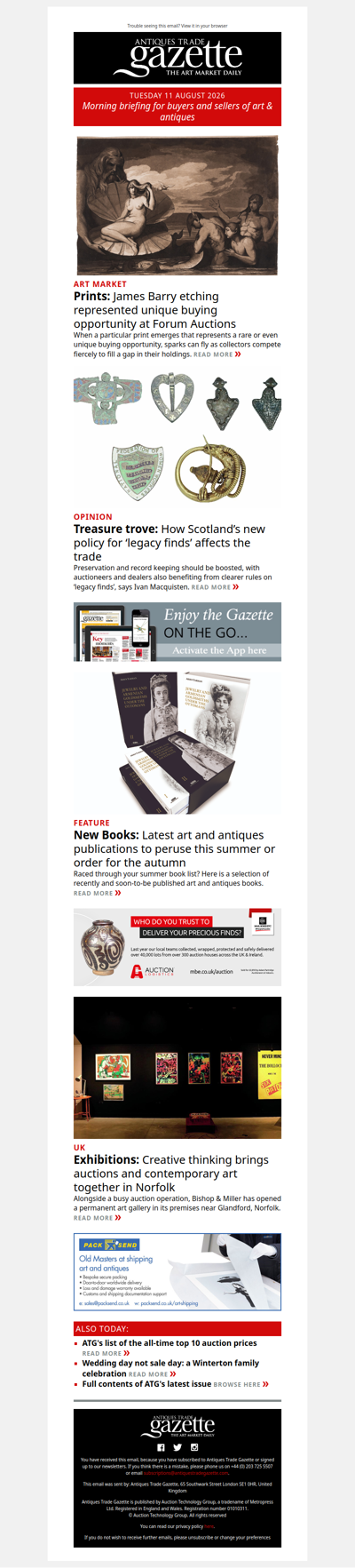 How Scotland’s new treasure trove policy affects the trade | ‘Unique’ 18th century etching makes 12 times estimate | Latest art and antiques books | plus more news and features in ATG's morning briefing