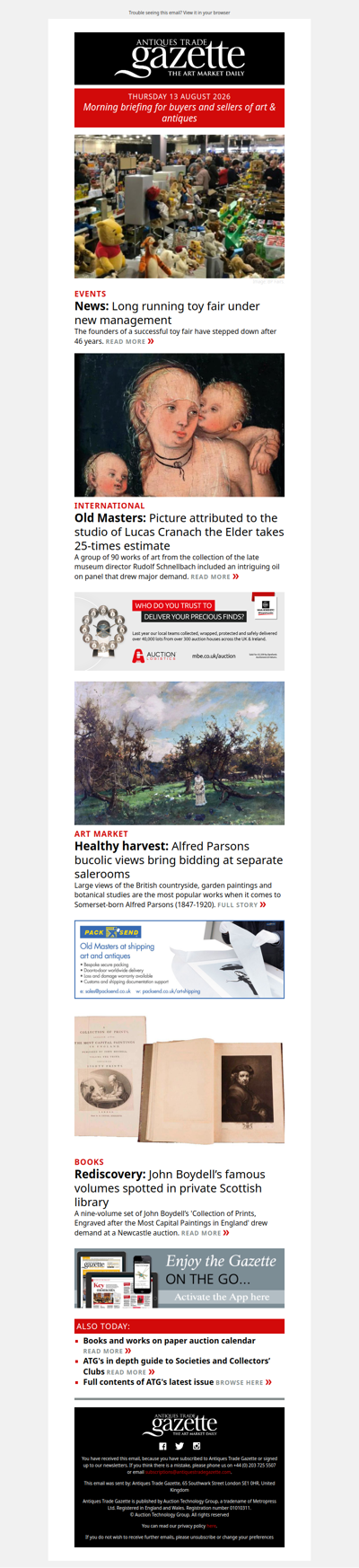 Old Master takes 25-times estimate in Germany | Popular toy fair under new ownership after 46 years | John Boydell’s famous volumes rediscovered in Scottish library | plus more in ATG's morning briefing