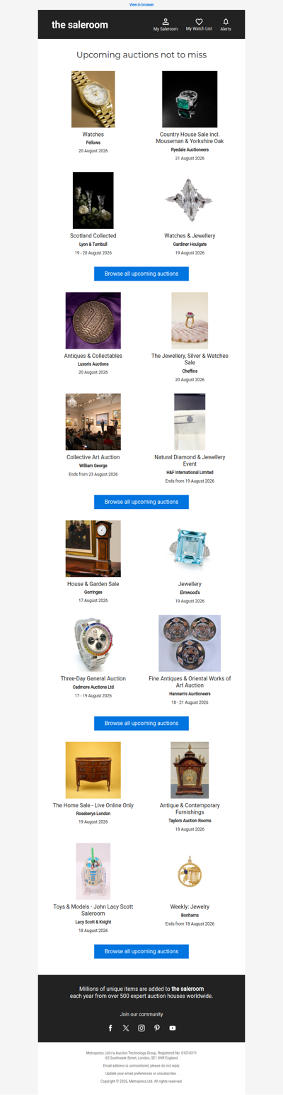 Upcoming auctions to brighten your Sunday