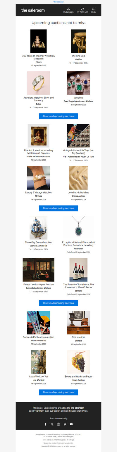 Upcoming auctions to begin your week