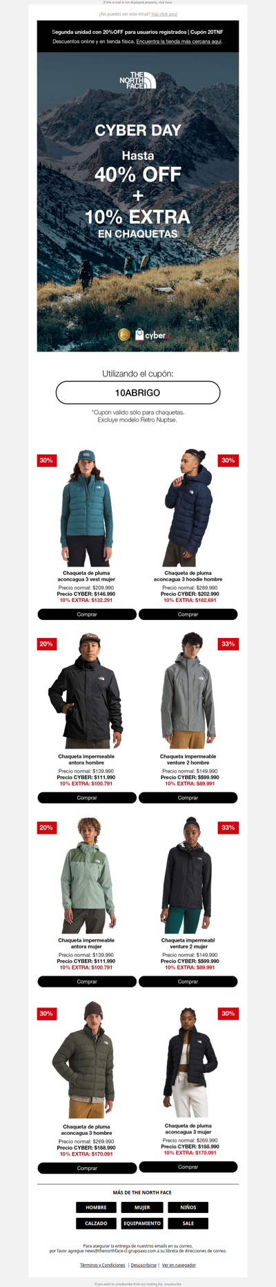 40% de descuento + 10% extra en Chaquetas.