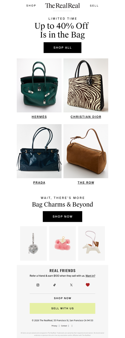 Up to 40% off is in the bag