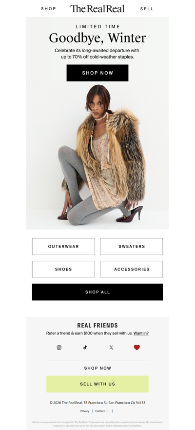 Up to 70% off (bye, winter!)