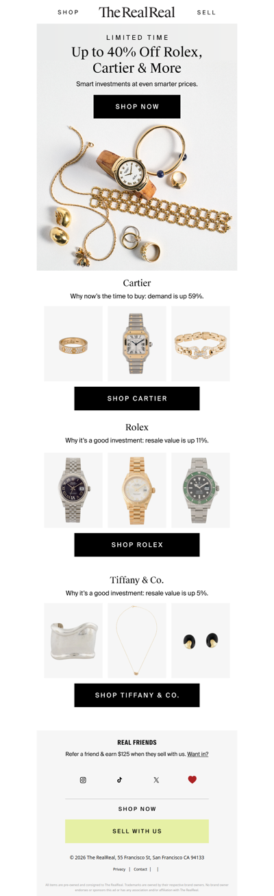 Up to 40% off Rolex, Cartier & more