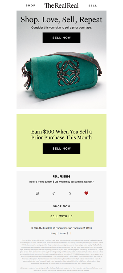 $100 extra site credit when you sell a prior purchase