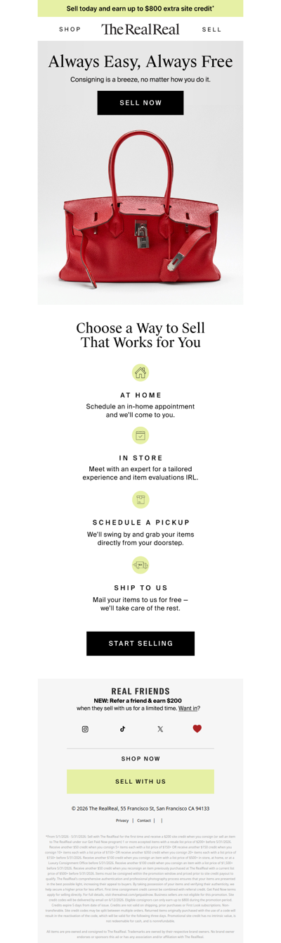 Consign and earn up to $800 extra site credit