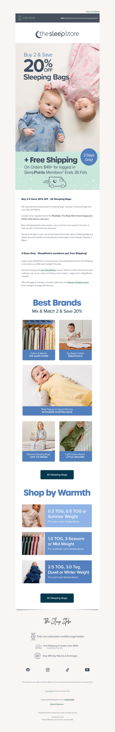 Buy 2 Save 20% Off - ALL Sleeping Bags!