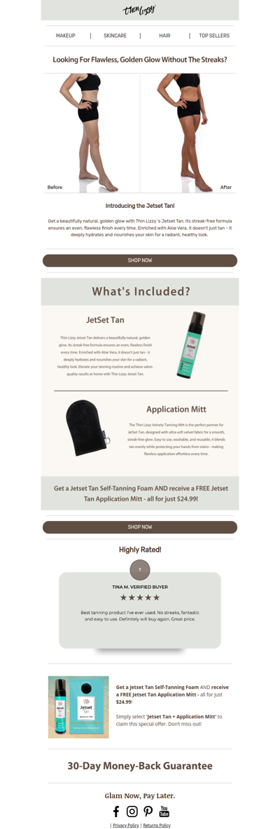 Get a Golden Glow - JetSet Tan + Free Application Mitt Inside!