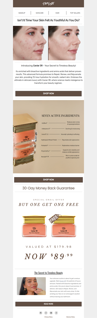 Rejuvenate your skin with Caviar3R — Buy One, Get One Free!