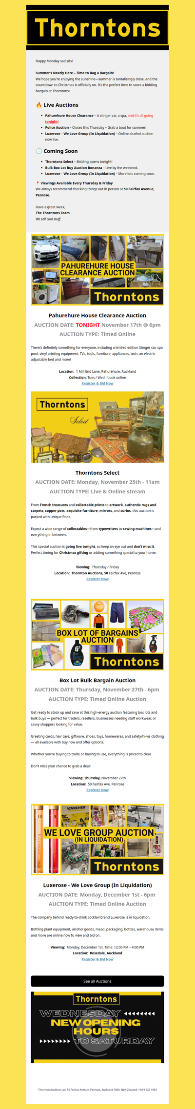 Your Weekly Call to Auction