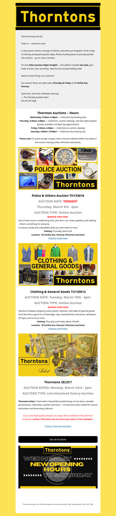 Your Weekly Call to Auction