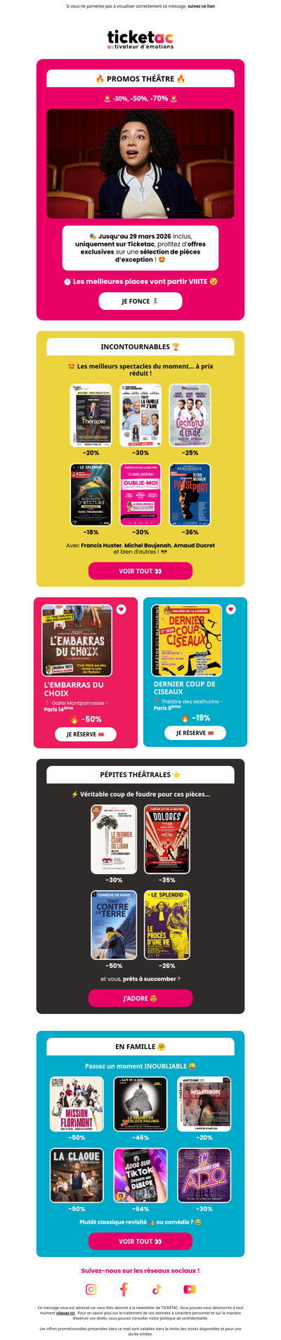 🔥 Promos Théâtre : -30%, -50%, -70% !
