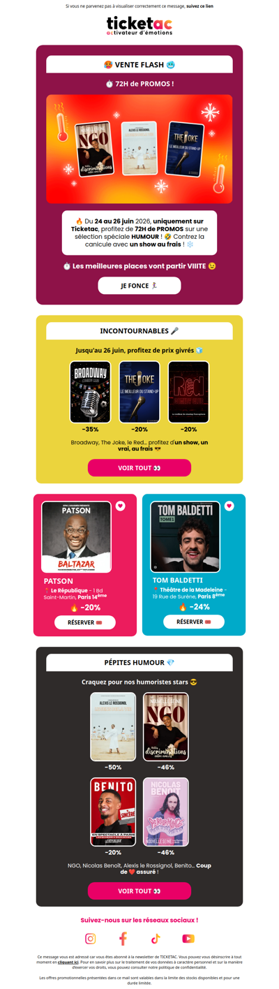 🥵 Vente Flash 72h : Prix givrés sur l'Humour !